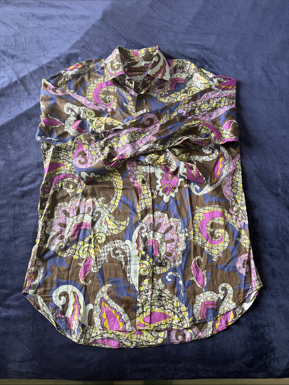 Etro Brown Pink and Blue Paisley-Print Casual Button-Down Shirt - Picture 2 of 5